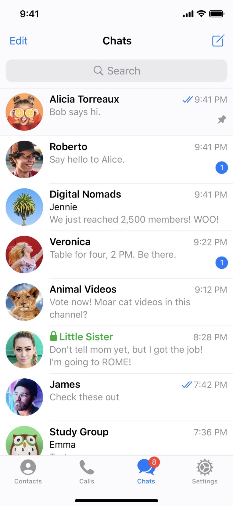 Telegram group chat or channel screen