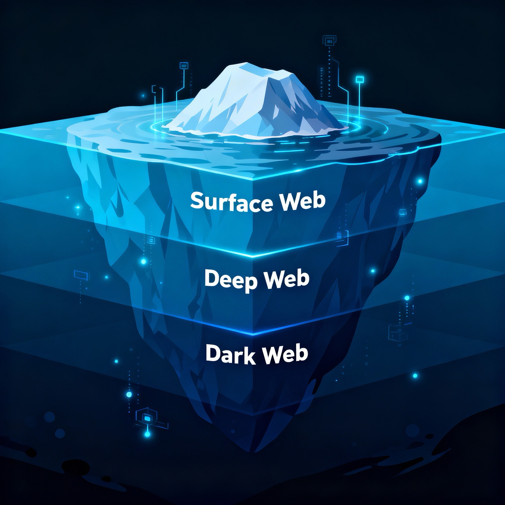 Illustration of dark web marketplaces and hidden sites with security icons