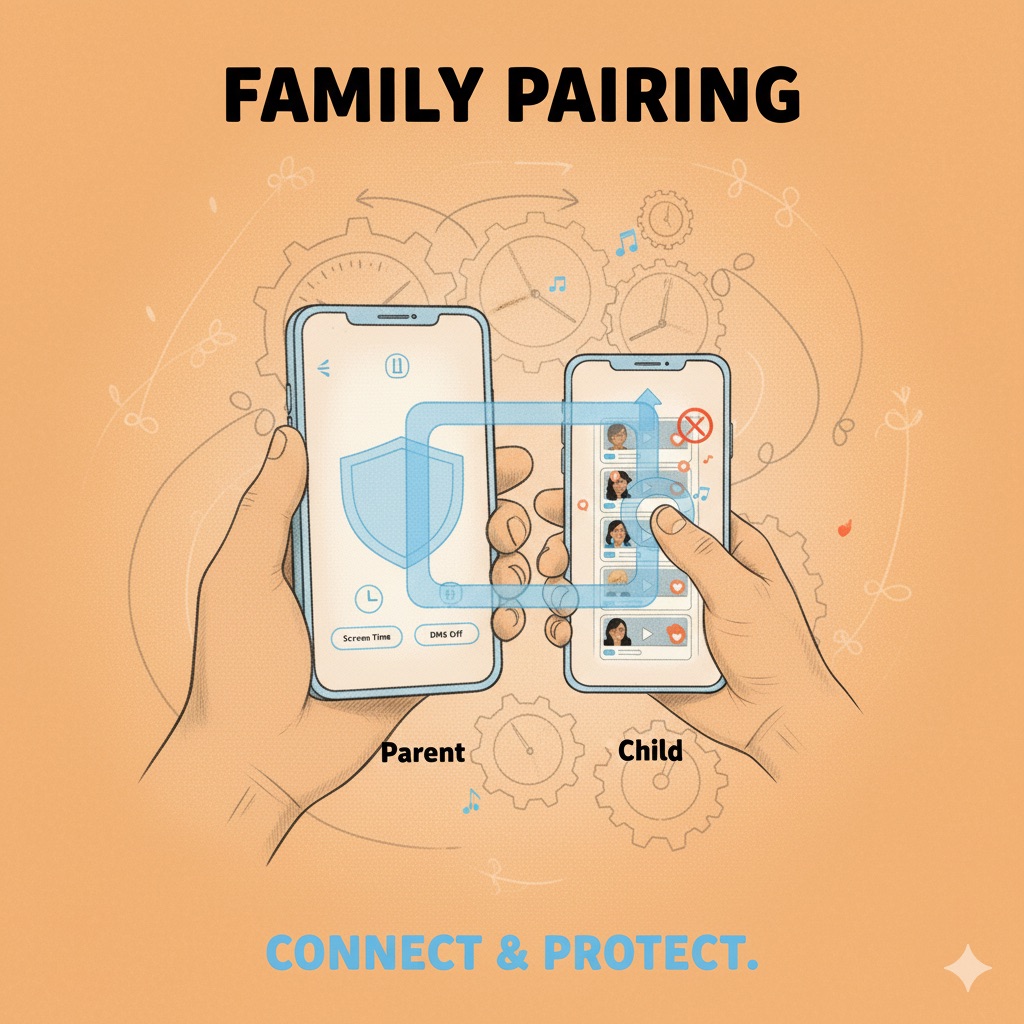 Parent and child phones linking together with Family Pairing safety connection