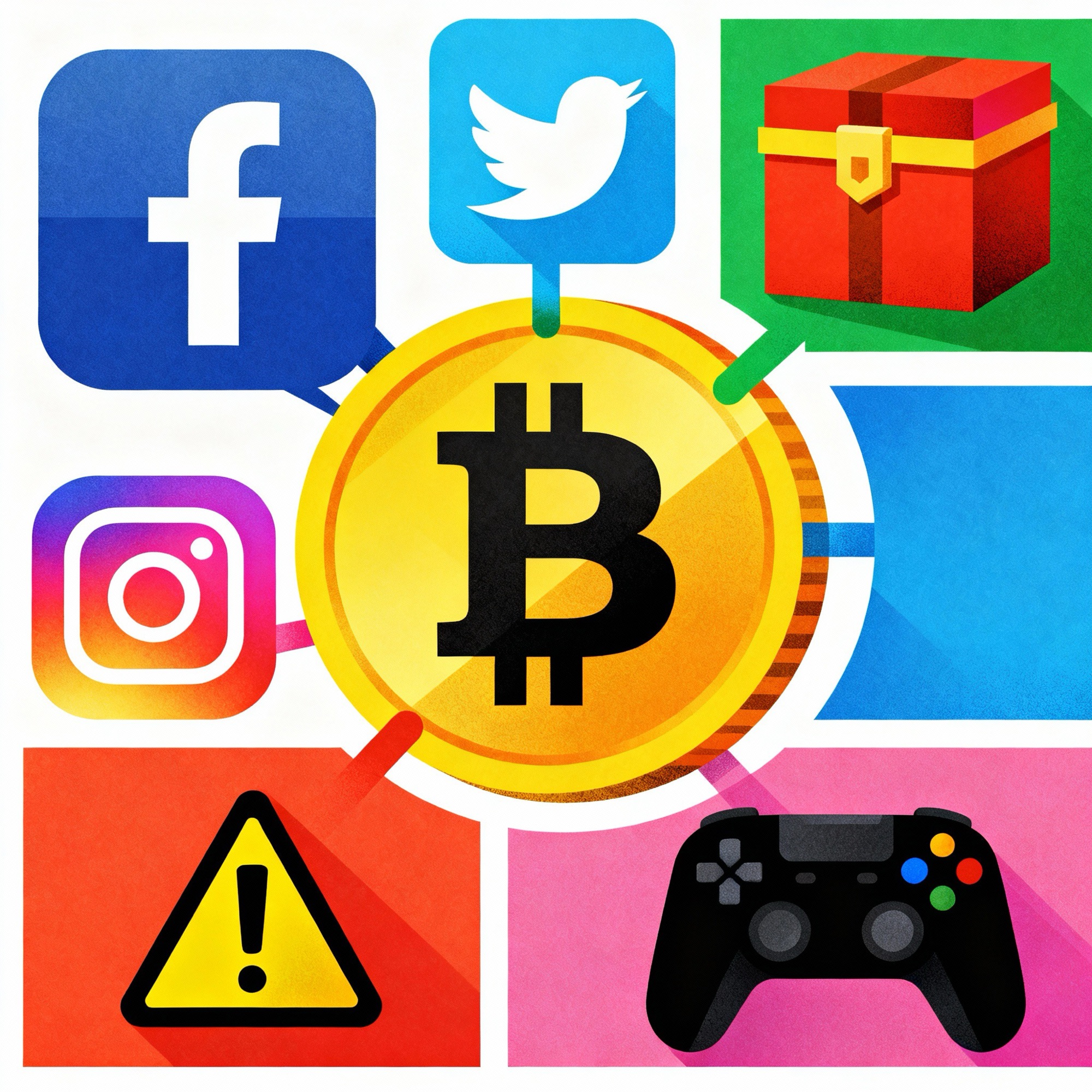 Social platforms, Bitcoin and gaming with warning signs