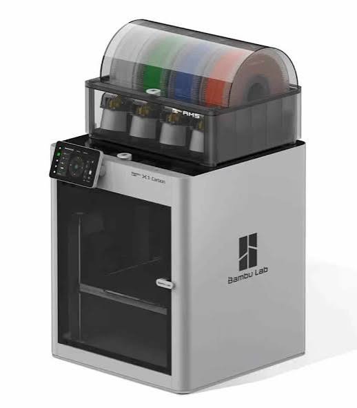 Bambu Lab printer with integrated filament storage carousel system