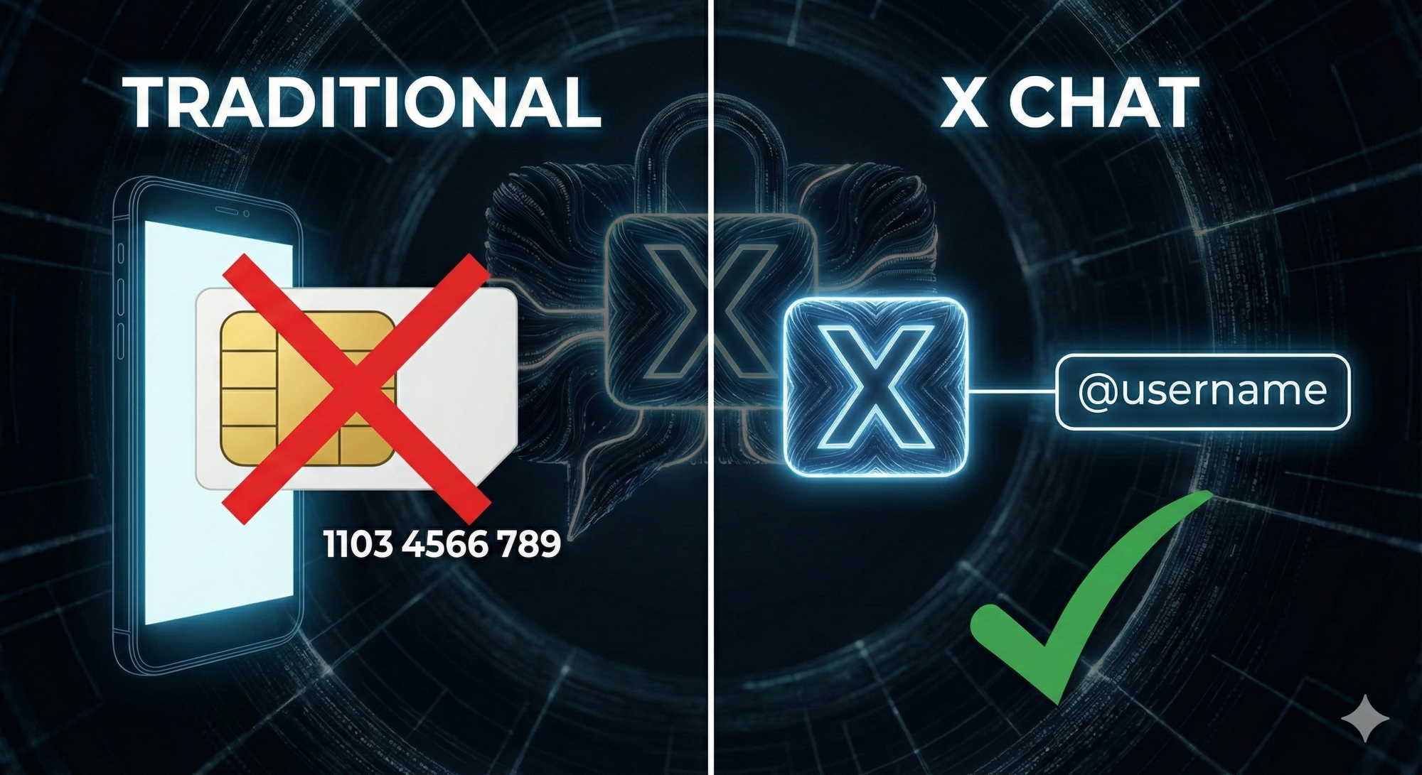 X Chat messaging app interface showing encryption and Bitcoin-style messaging