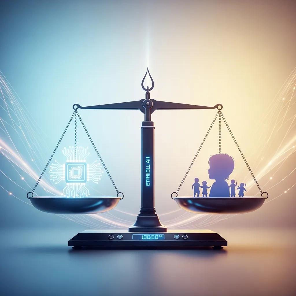 Abstract representation of ethical AI balancing technology and children's rights