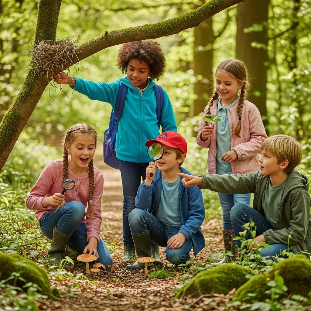 Children enjoying a nature scavenger hunt, highlighting the benefits of outdoor play for physical and mental health