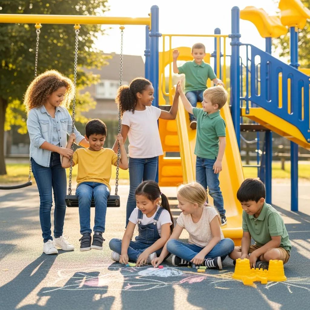 Children playing together, promoting kindness to prevent cyberbullying
