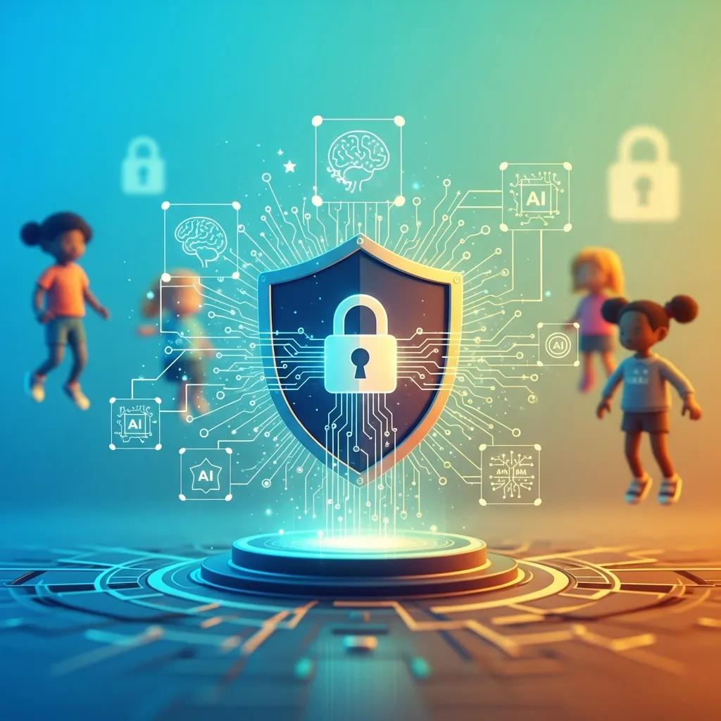 Digital representation of AI technology enhancing security for children's educational apps