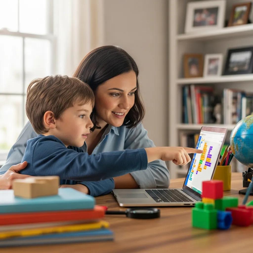 Parent and child collaborating on laptop troubleshooting, highlighting hands-on tech support and learning