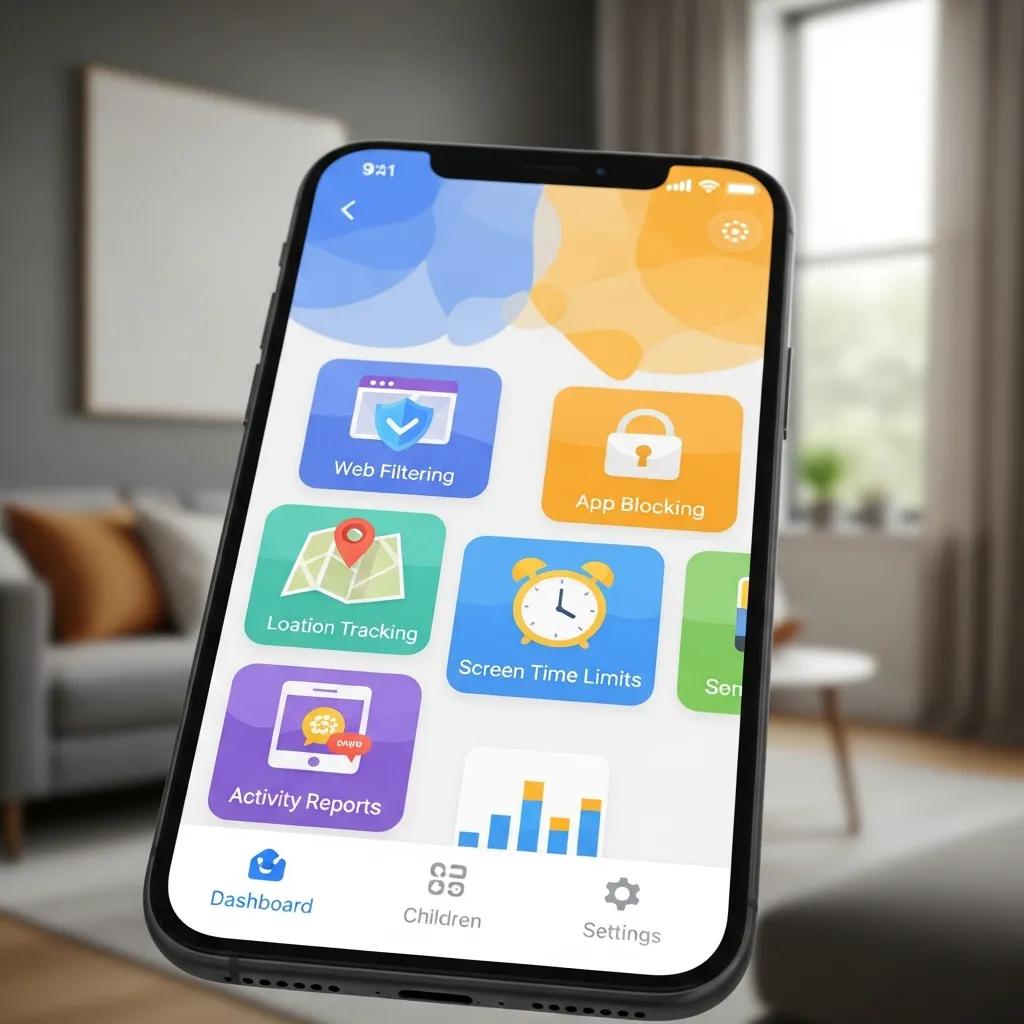 Smartphone showing parental control app features for child safety