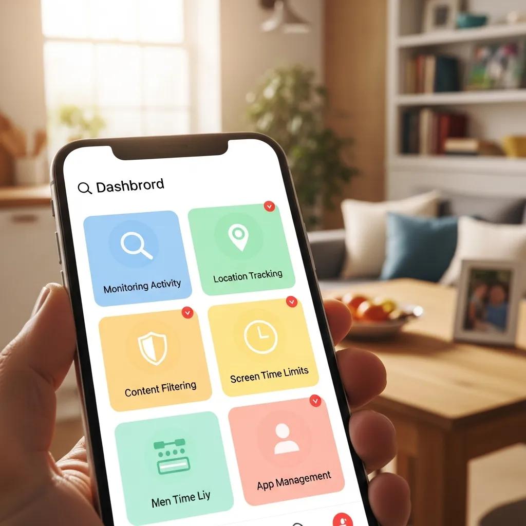 Smartphone showing parental control app features for child safety